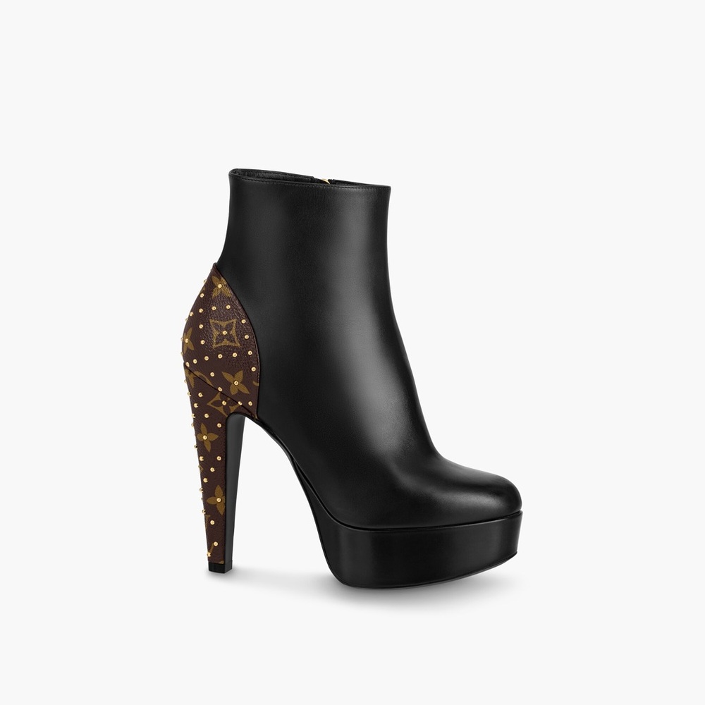 Louis Vuitton Black and Brown Heeled Boots with Animal Print